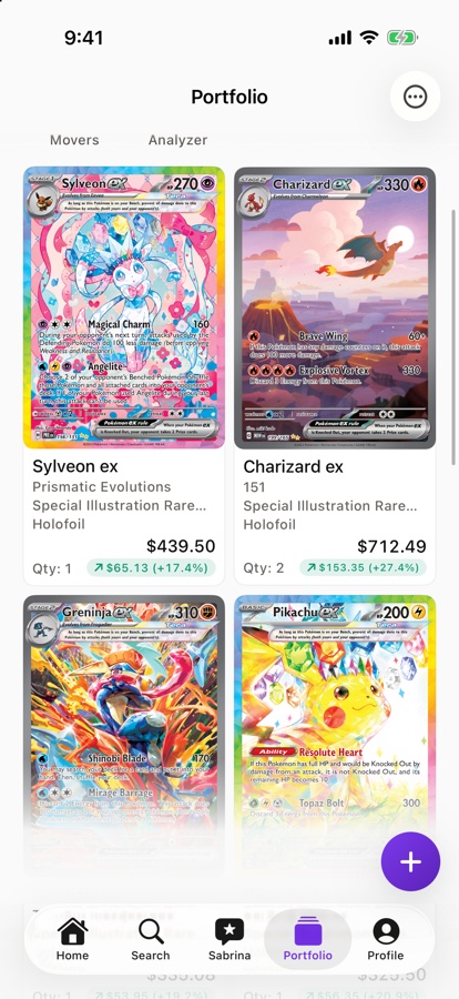 Card portfolio grid on iPhone